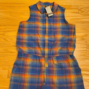 Tea, Sleeveless Front Zip Plaid Shorts Romper, Girls Size 12 (NWT)